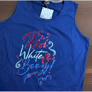 NWT Feeling Festive Red White & Boozy 4th of July Tank Top Large America USA
